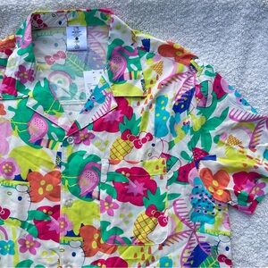 Hello Kitty shirt button down tropical print men’s large NWT Sanrio unisex